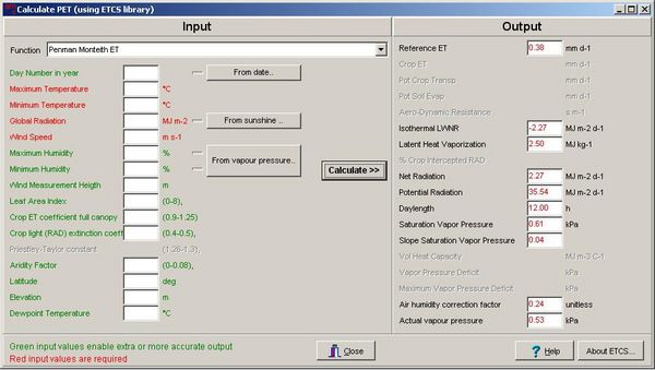 Manual ET0 calculation in AgrometShell with function Tools-Potential ET-Manual